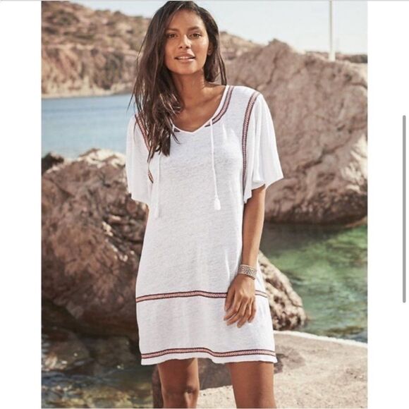 Garnet Hill Organic Linen Black Embroidered Beach Cover Up Dress - Picture 5 of 11